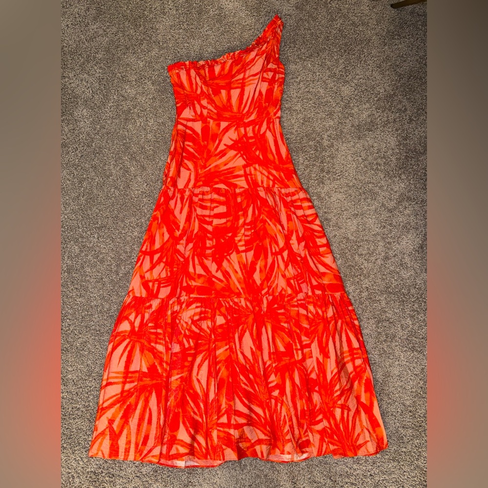 Red Print One Shoulder Maxi Dress